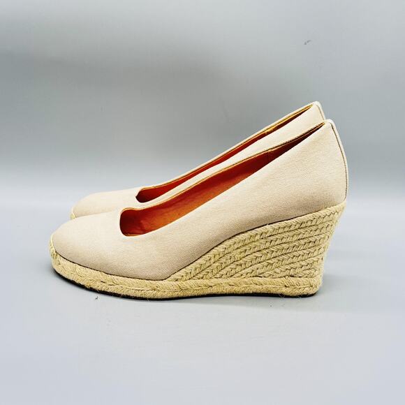 J Crew Shoes Womens 7 Beige Canvas Seville Wedge Espadrille Slip On Heels Summer - Picture 5 of 13